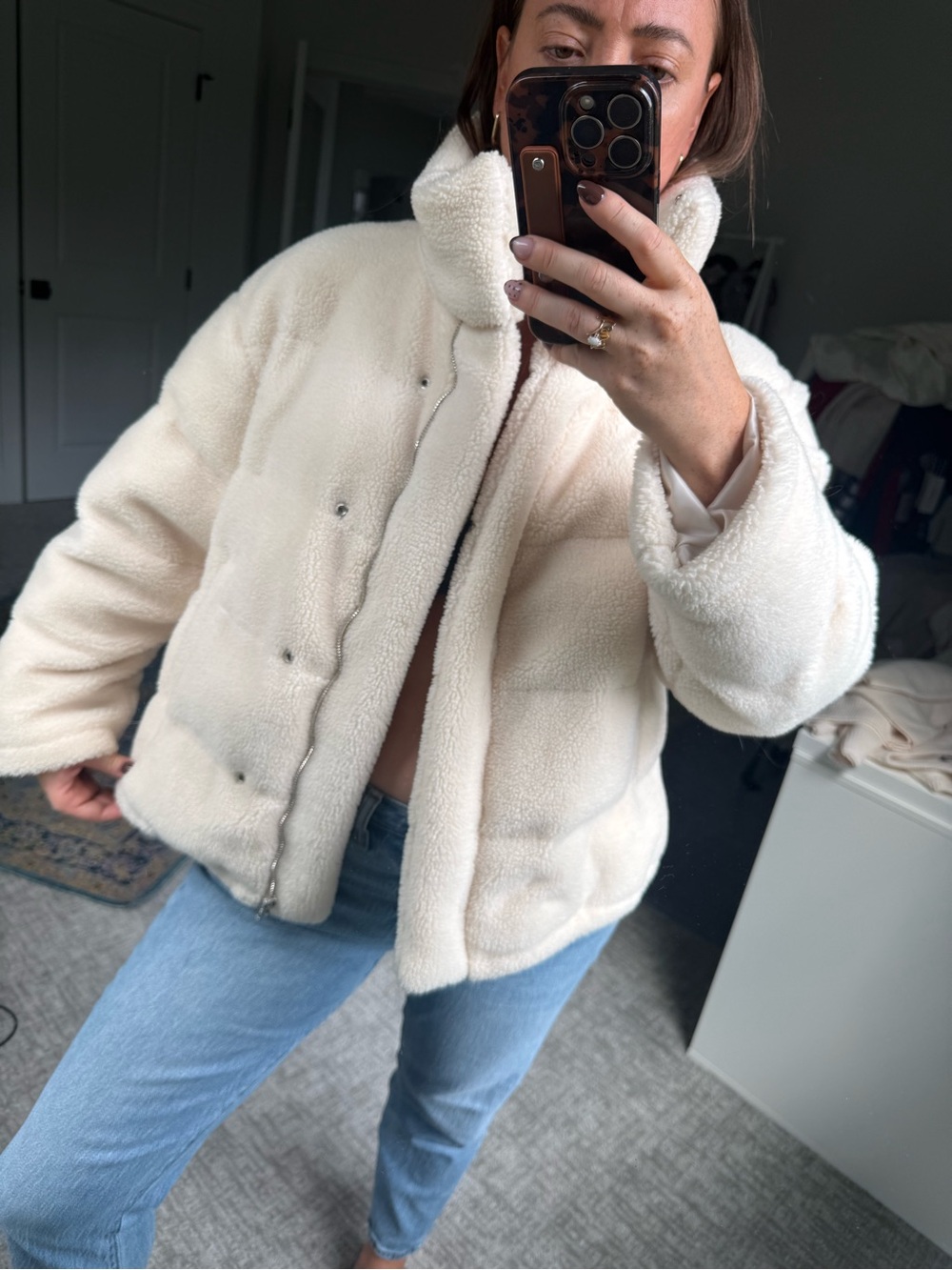 SHEIN Cream Plush Teddy Sherpa Jacket